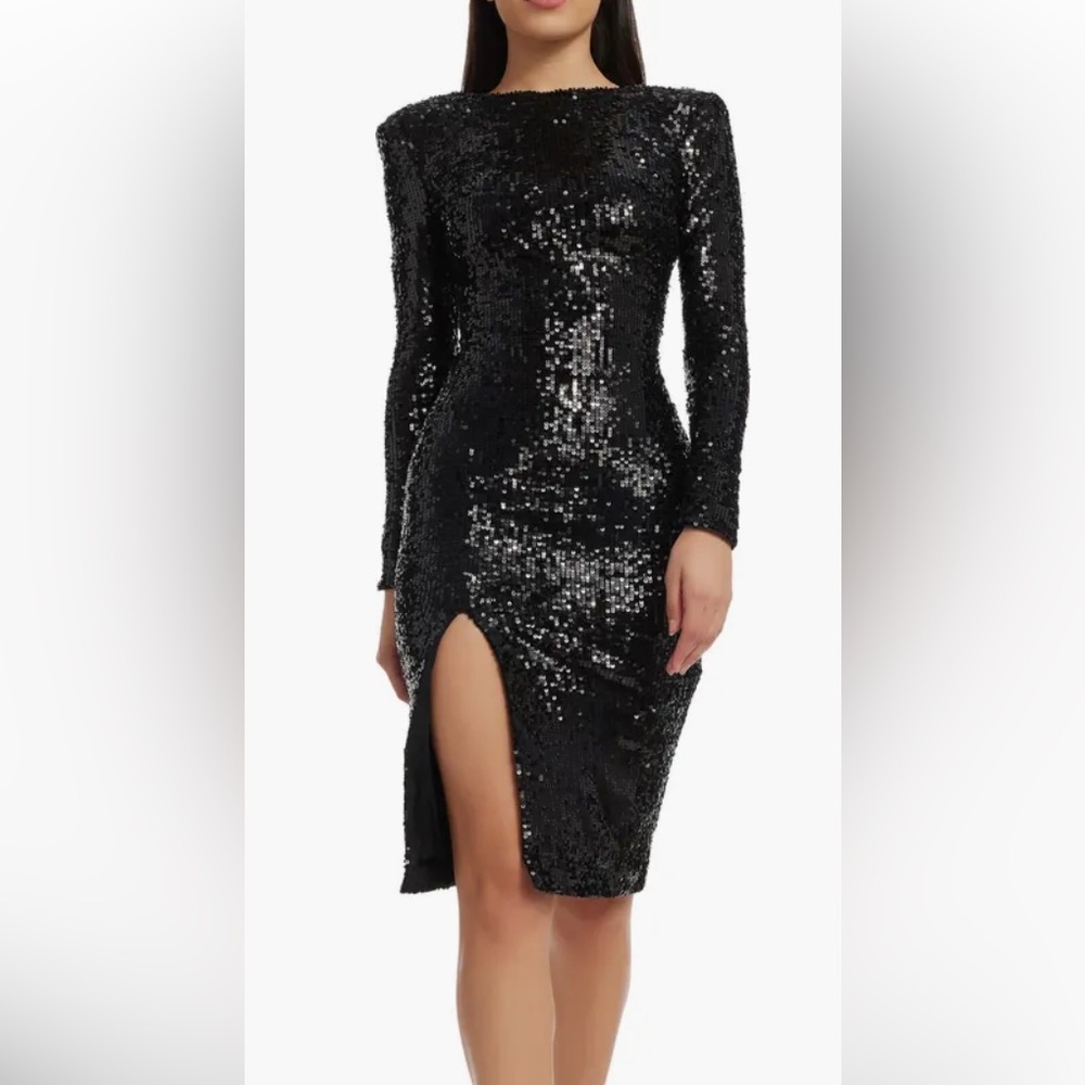 dress the population sequin natalie dress black sz 6